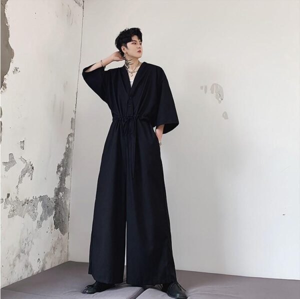 Japanese Streetwear Long Black Sleeve Jumpsuit Casual Jumpsuit for Men