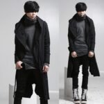 Dark Black Hip Hop Long Tide Men's Hoodie Jacket