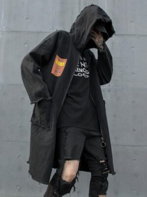 Fashion Hip Hop Jacket Black Hooded Graffiti Jacket Zip Up Jacket