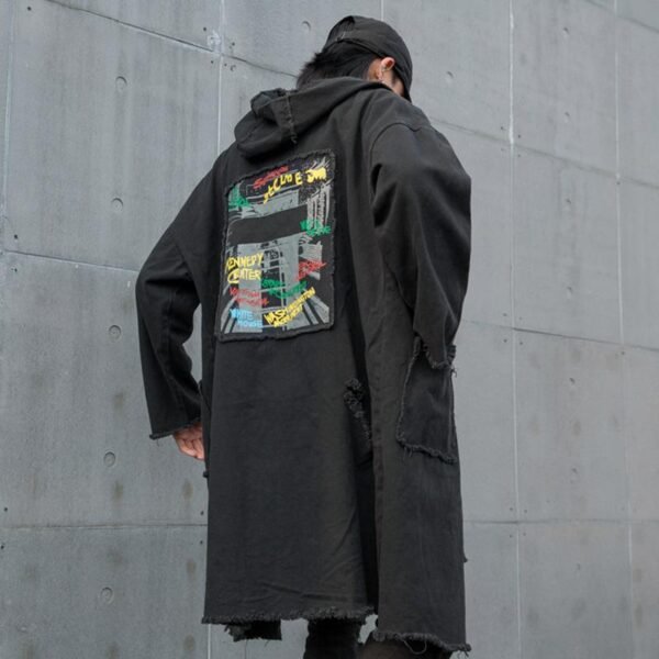 Fashion Hip Hop Jacket Black Hooded Graffiti Jacket Zip Up Jacket