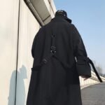 Japanese Streetwear Black Trench Coat Hooded Trench Coat Long Windbreaker