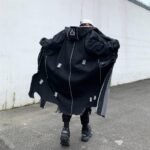 Hip Hop Fashion Long Denim Windbreaker Black Jean Jacket With Hoodie