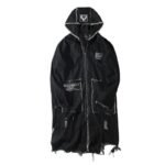 Hip Hop Fashion Long Denim Windbreaker Black Jean Jacket With Hoodie