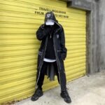 Hip Hop Fashion Long Denim Windbreaker Black Jean Jacket With Hoodie