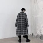 Loose Plaid Woollen Coat with Slant Collar Tie Overcoat