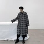 Loose Plaid Woollen Coat with Slant Collar Tie Overcoat