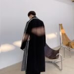 Korean Fashion Two-color Stitching Color Plaid Trench Coat Flannel Coat