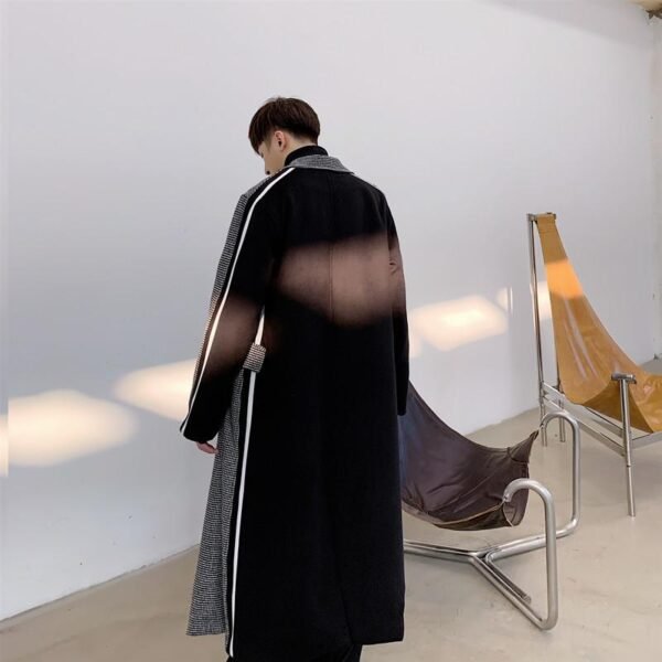 Korean Fashion Two-color Stitching Color Plaid Trench Coat Flannel Coat