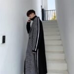 Korean Fashion Two-color Stitching Color Plaid Trench Coat Flannel Coat