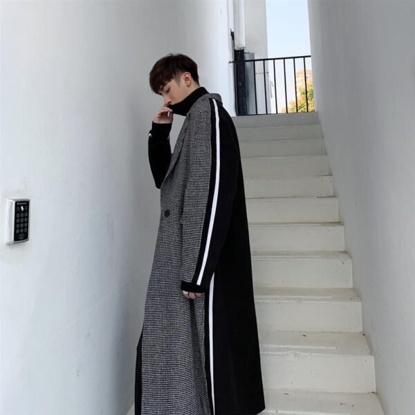 Korean Fashion Two-color Stitching Color Plaid Trench Coat Flannel Coat