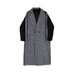 Korean Fashion Two-color Stitching Color Plaid Trench Coat Flannel Coat