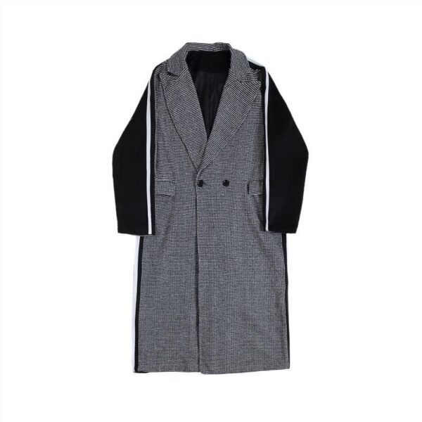 Korean Fashion Two-color Stitching Color Plaid Trench Coat Flannel Coat