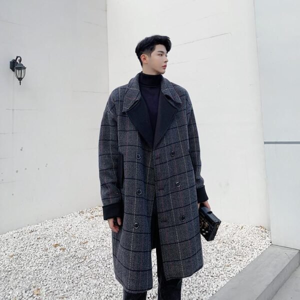 Men's Mid-length Plaid Coat