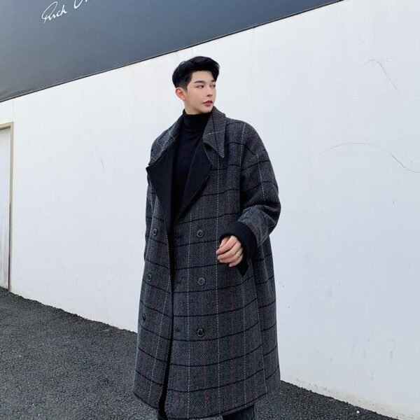 Men's Mid-length Plaid Coat
