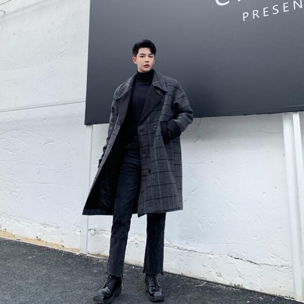 Men's Mid-length Plaid Coat