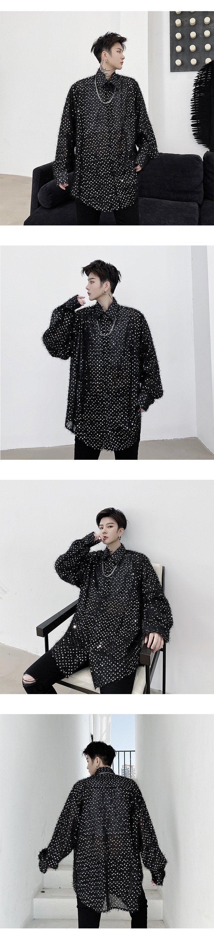 Shirts Oversize Men's Long Sleeves Loose Lazy Shirts Nocturnal DJ Hairdresser Tide