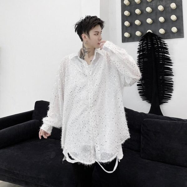 Shirts Oversize Men's Long Sleeves Loose Lazy Shirts Nocturnal DJ Hairdresser Tide