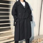 Japanese Streetwear Black Trench Coat Hooded Trench Coat Long Windbreaker