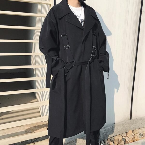 Japanese Streetwear Black Trench Coat Hooded Trench Coat Long Windbreaker