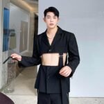 Men's Suit Coat Blazers Hollow Removable Hem Japan Korean Style Vintage Streetwear Fashion Suit Jacket Male Stage Clothing