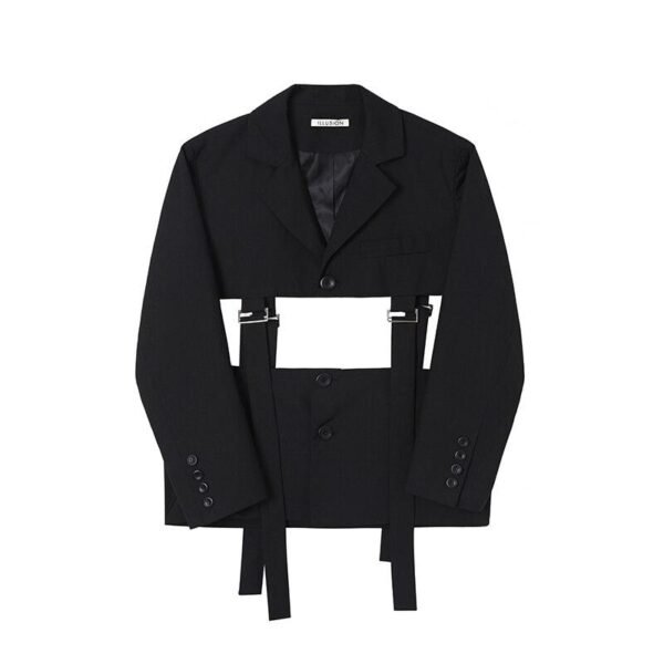 Men's Suit Coat Blazers Hollow Removable Hem Japan Korean Style Vintage Streetwear Fashion Suit Jacket Male Stage Clothing