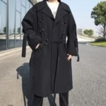 Japanese Streetwear Black Trench Coat Hooded Trench Coat Long Windbreaker
