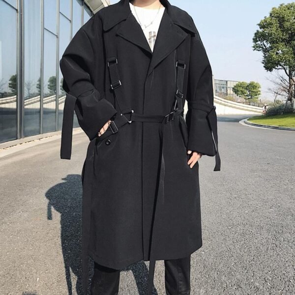 Japanese Streetwear Black Trench Coat Hooded Trench Coat Long Windbreaker