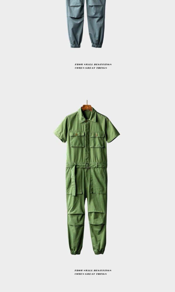 Summer Fashion Men's Short Sleeve One Piece Suit Plus Size Casual Leggings Performance Suit Men's and Women's One Piece Overalls