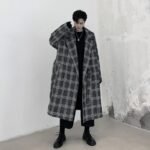 Loose Plaid Woollen Coat with Slant Collar Tie Overcoat