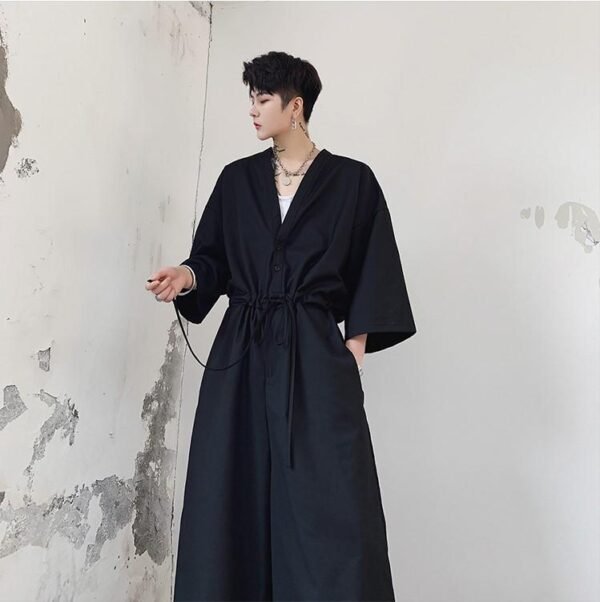 Japanese Streetwear Long Black Sleeve Jumpsuit Casual Jumpsuit for Men