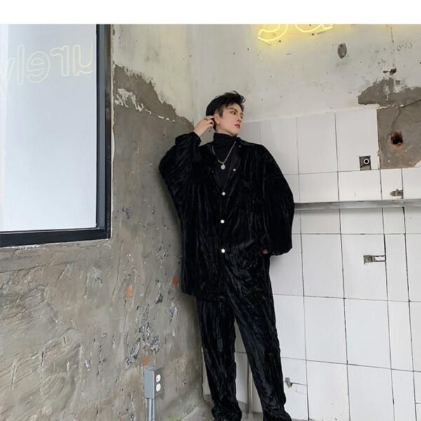Street Fashion Velvet Suit Green Velvet Pant Suit Mens