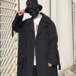 Japanese Streetwear Black Trench Coat Hooded Trench Coat Long Windbreaker