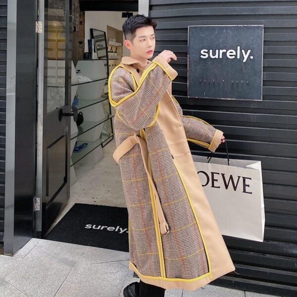 Retro Plaid Wool Coat Plaid Trench Coat Flannel Coat Checkered Jacket Double Breasted Coat