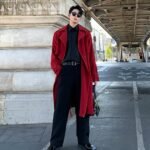 Retro Red Loose Knee Jacket Red Trench Coat Long Windbreaker