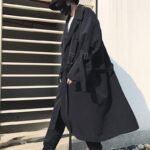 Japanese Streetwear Black Trench Coat Hooded Trench Coat Long Windbreaker