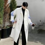 Fashion Men Stitching Long Windbreaker Jacket White Trench Coat Camel Trench Coat