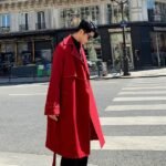 Retro Red Loose Knee Jacket Red Trench Coat Long Windbreaker