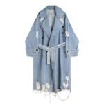 korean Fashion Mens Black Jeans Jacket Long Denim Jacket Denim Trench Coat