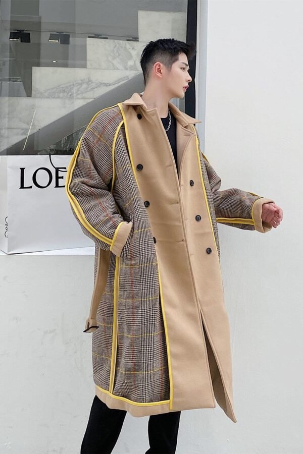 Retro Plaid Wool Coat Plaid Trench Coat Flannel Coat Checkered Jacket Double Breasted Coat