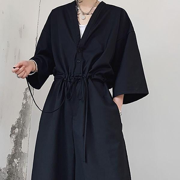 Japanese Streetwear Long Black Sleeve Jumpsuit Casual Jumpsuit for Men