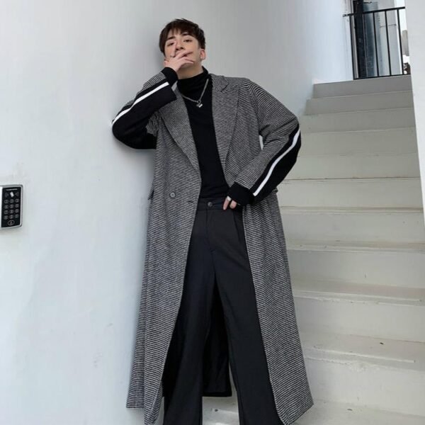 Korean Fashion Two-color Stitching Color Plaid Trench Coat Flannel Coat