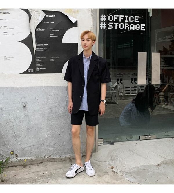 Mem Removable Sleeve 2 Pieces Suits Sets Jacket Pant Male Streetwear Japan Korea Style Loose Casual Suit Blazer Coat Trouser