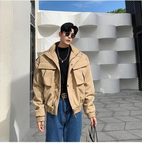 Retro Short Jacket Men's Streetwear Hip Hop Cargo Coat Jacket