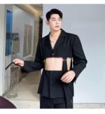 Men's Suit Coat Blazers Hollow Removable Hem Japan Korean Style Vintage Streetwear Fashion Suit Jacket Male Stage Clothing
