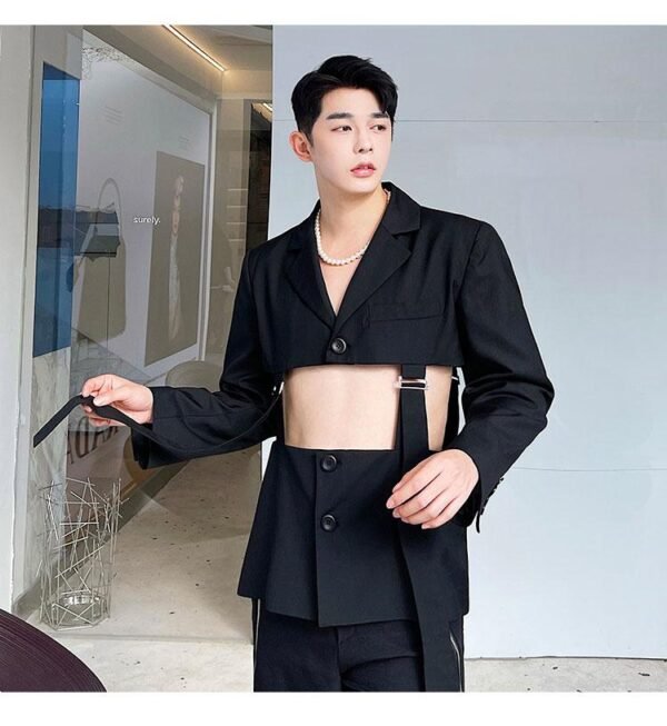 Men's Suit Coat Blazers Hollow Removable Hem Japan Korean Style Vintage Streetwear Fashion Suit Jacket Male Stage Clothing