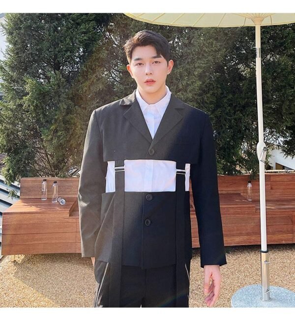 Men's Suit Coat Blazers Hollow Removable Hem Japan Korean Style Vintage Streetwear Fashion Suit Jacket Male Stage Clothing