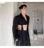 Men's Suit Coat Blazers Hollow Removable Hem Japan Korean Style Vintage Streetwear Fashion Suit Jacket Male Stage Clothing