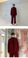 Men 2PCS Suit Set Jacket+pants Male Vintage Red Streetwear Hip Hop Casual Ribbon Blazer Coat Straight Trouser Stage Show Clothes