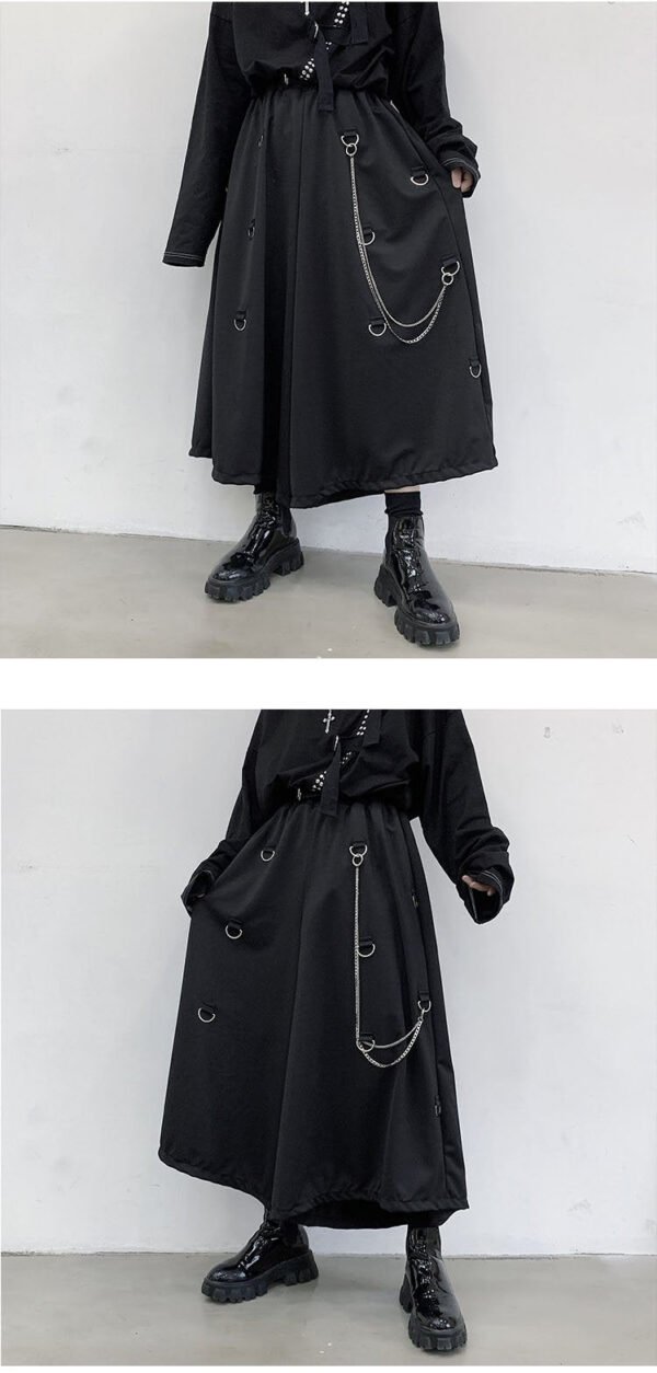 Men Metal Chain Causal Loose Casual Wide Leg Pant Male Japan Style Streetwear Gothic Punk Kimono Skirt Pants