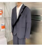 Mem Removable Sleeve 2 Pieces Suits Sets Jacket Pant Male Streetwear Japan Korea Style Loose Casual Suit Blazer Coat Trouser